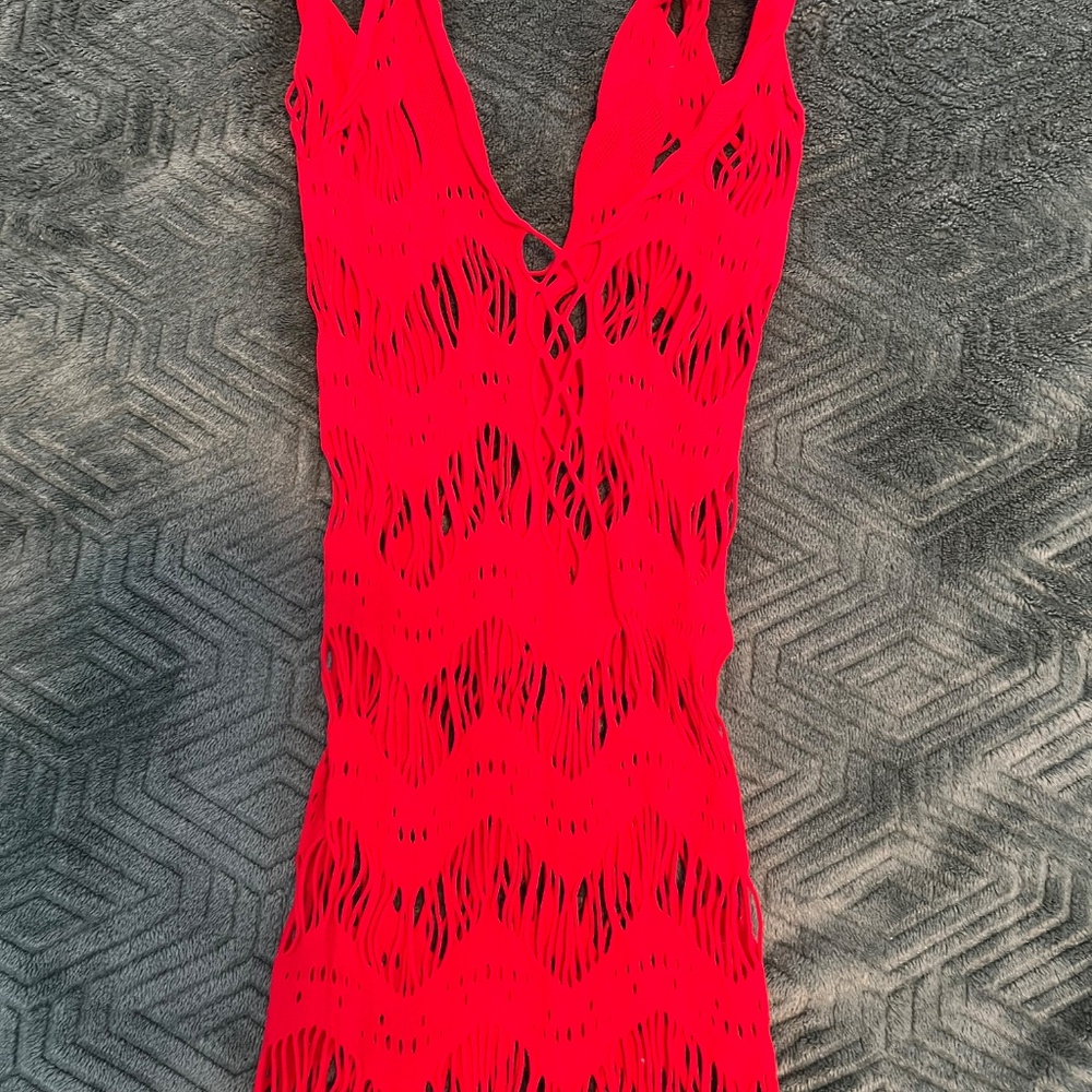 Red fishnet mini lingerie dress one size - Picture 2 of 2